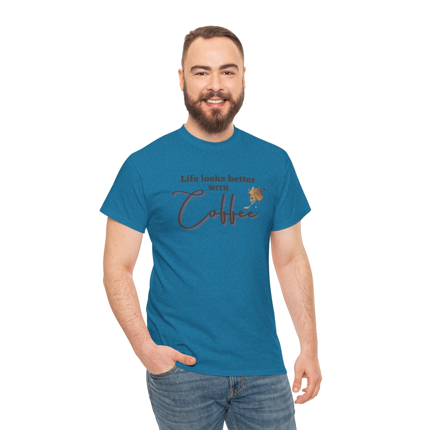 Life Looks Better with Coffee Tee | Unisex Cotton Tee for Coffee Lovers, Gift for Birthdays, Anniversaries, Casual Wear, Coffee-themed