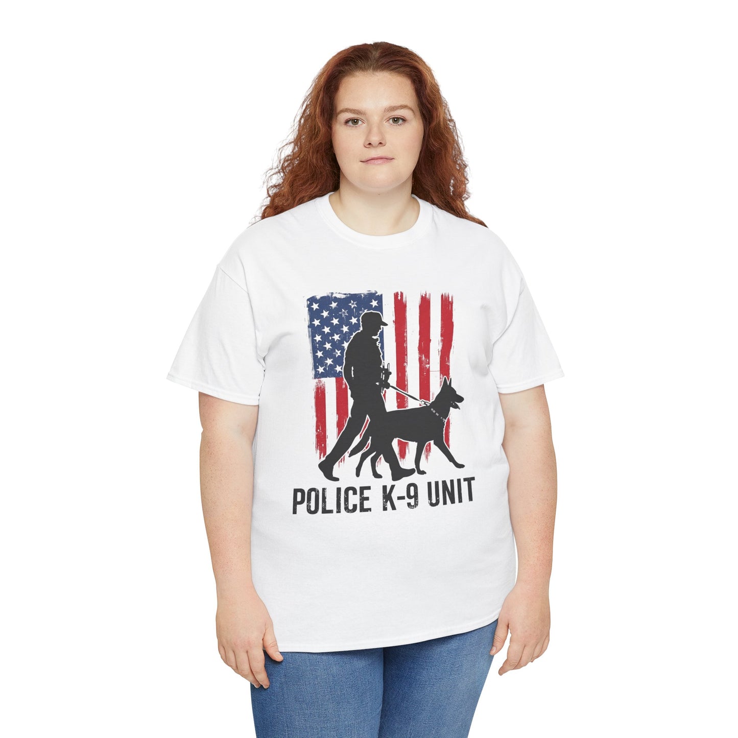 Patriotic Police K-9 Unit Heavy Cotton Tee, Unisex Cotton Shirt for Dog Lovers, Law Enforcement Apparel, Gifts for Police Officers