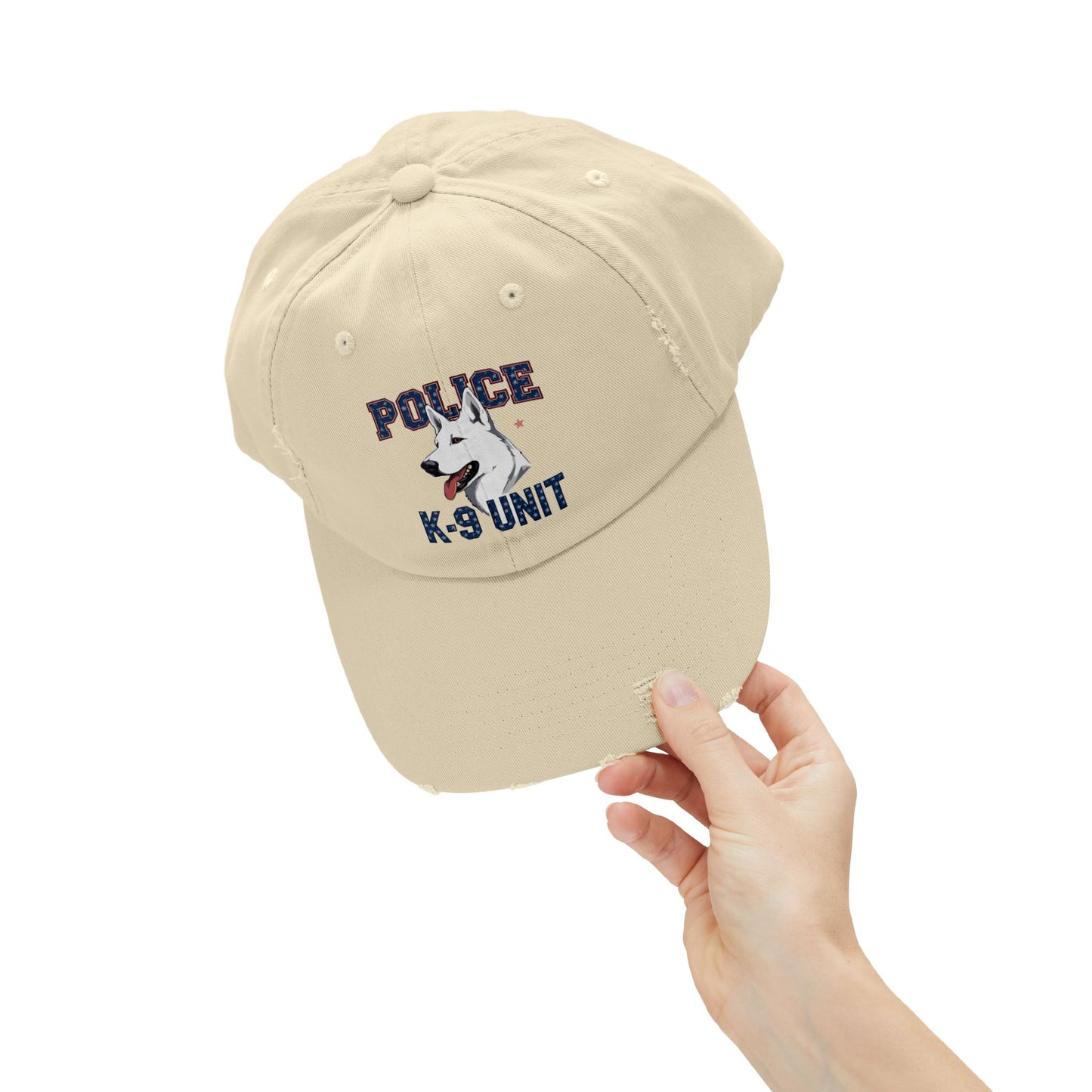 Unisex Distressed Cap with Police K9 Design Featuring German Shepherd, Trendy Dog Lover Hat, Perfect Gift for Police Supporters