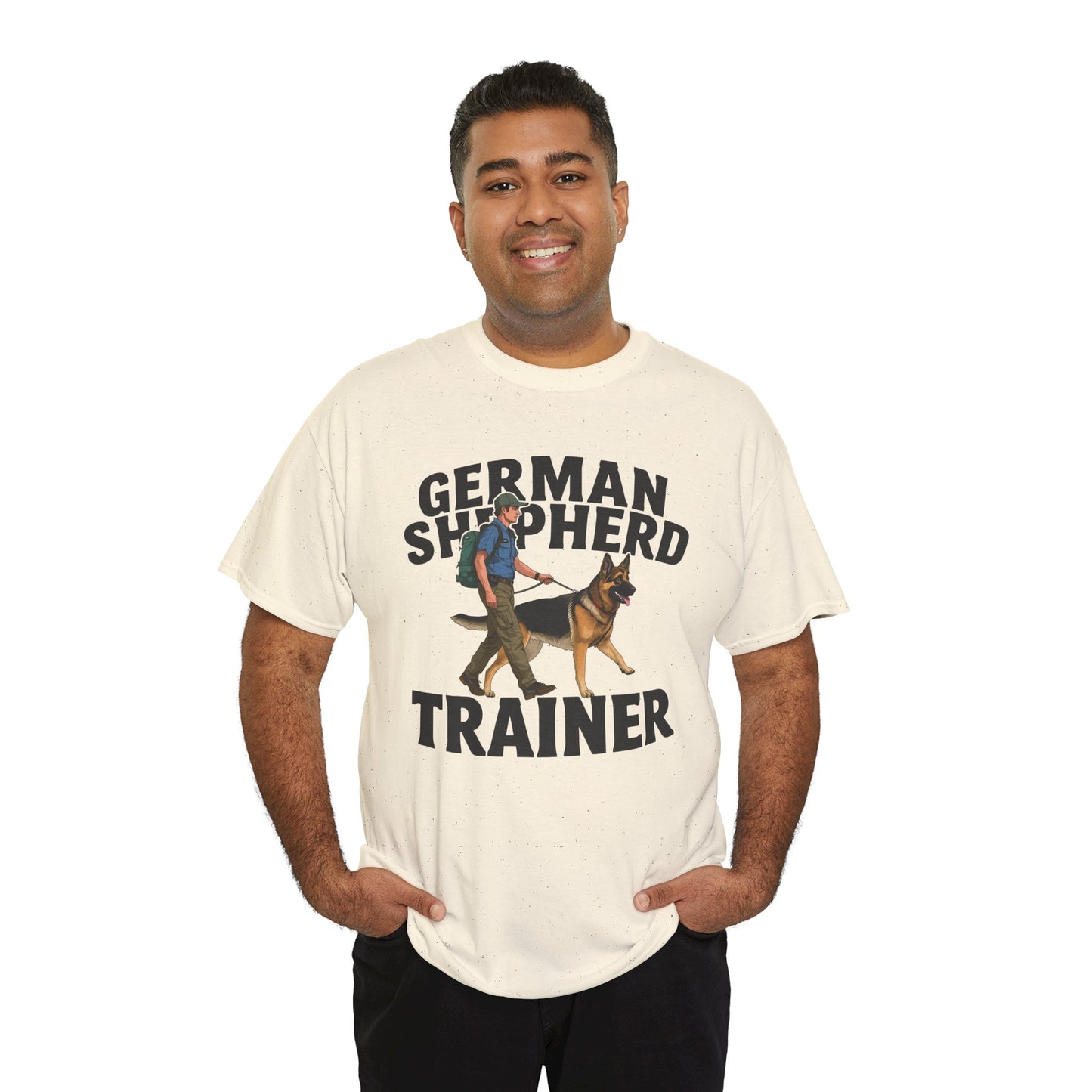 German Shepherd Trainer Tee - Man Holding a German Shepherd | Dog Lover Gift