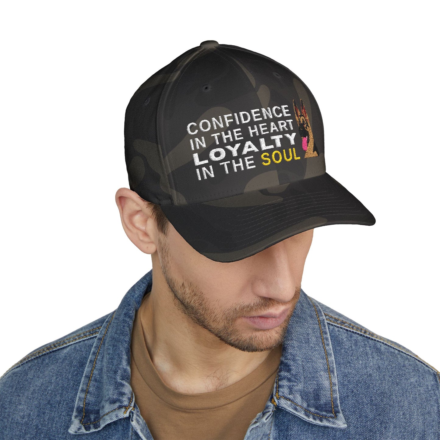 German Shepherd Closed-Back Structured Embroidered Structured Cap  - Courage in the Heart, Loyalty in the Soul