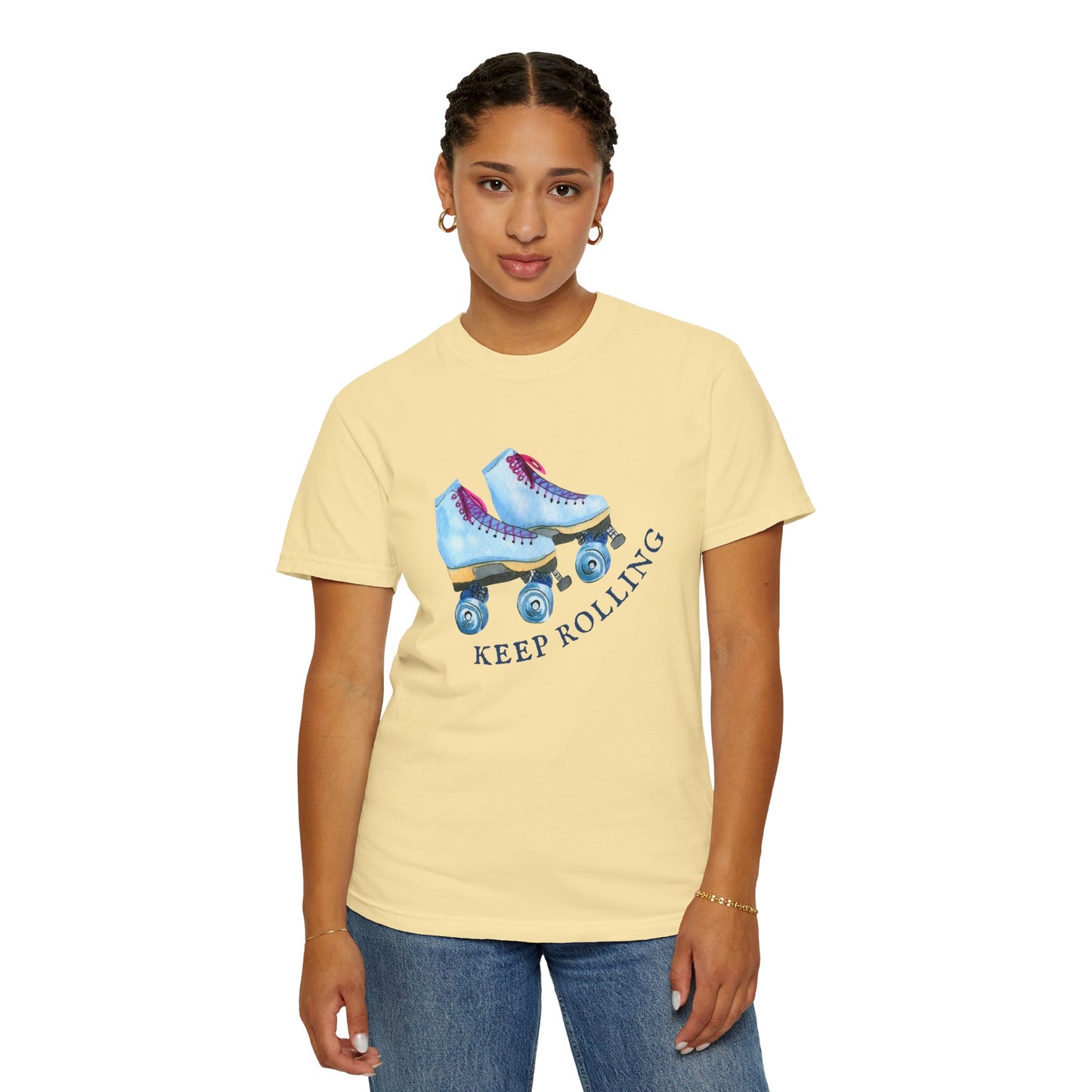 Keep Rolling Retro Roller Skates Tee, Vintage Skate T-shirt, Unisex Garment-Dyed Shirt, Fun Gift for Skating Lovers, Summer Apparel