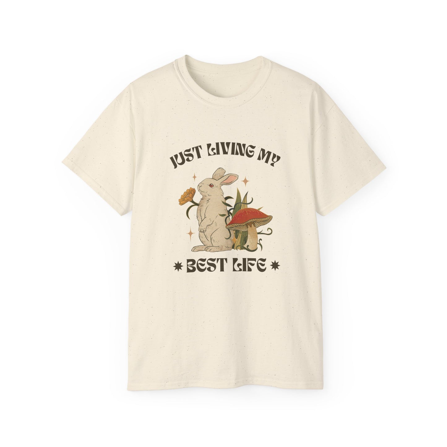 Unisex Ultra Cotton Tee - Just Living My Best Life Bunny Design, Cute Rabbit Shirt, Gift for Animal Lovers, Spring Fashion