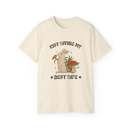Unisex Ultra Cotton Tee - Just Living My Best Life Bunny Design, Cute Rabbit Shirt, Gift for Animal Lovers, Spring Fashion