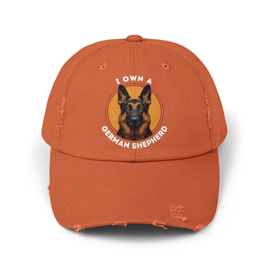I Own a German Shepherd Distressed Cap -  Vintage Retro Background