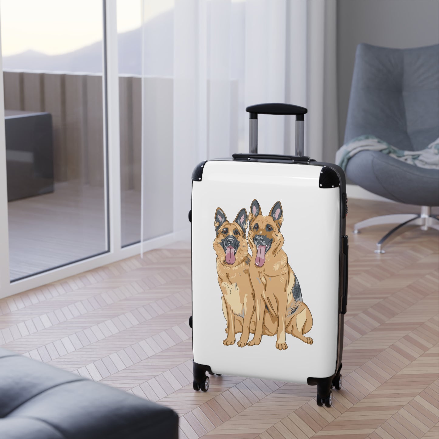 Dog Lover Suitcase Featuring Two German Shepherds Sloppily Sitting