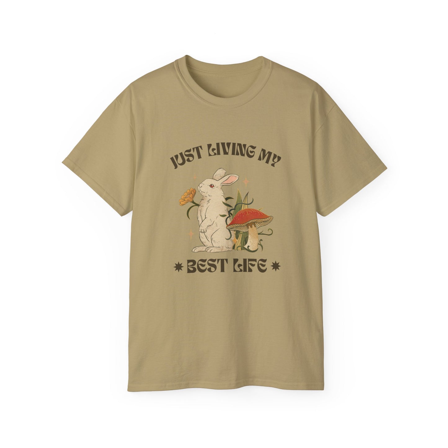 Unisex Ultra Cotton Tee - Just Living My Best Life Bunny Design, Cute Rabbit Shirt, Gift for Animal Lovers, Spring Fashion