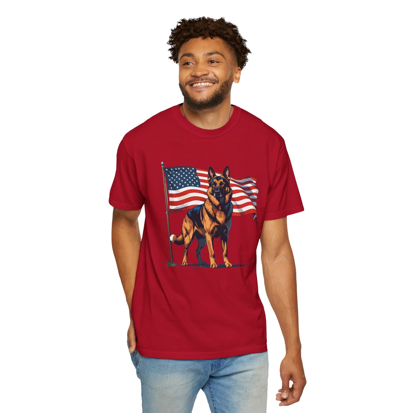 Patriotic German Shepherd Dog T-Shirt, Unisex Garment-Dyed Tee, Dog Lover Gift, US Independence Day Apparel, Casual Wear for Pet Lovers