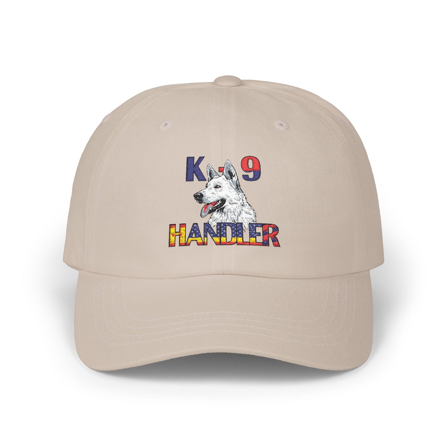 Embroidered Police Themed K9 Handler Classic Dad Cap Featuring a White German Shepherd