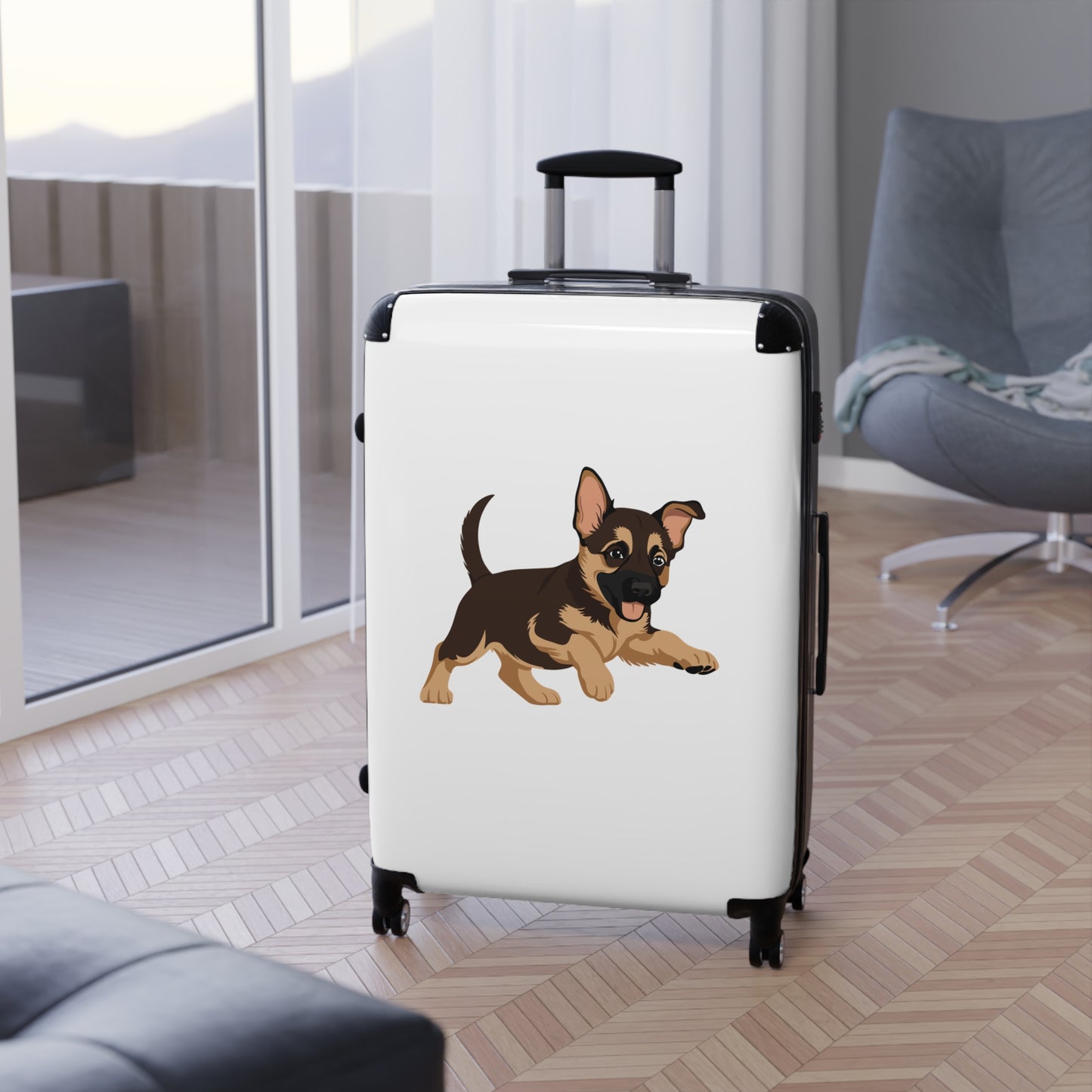 Dog  Lover Travel Suitcase Featuring a Graphic of Cute Playing German Shepherd Puppy