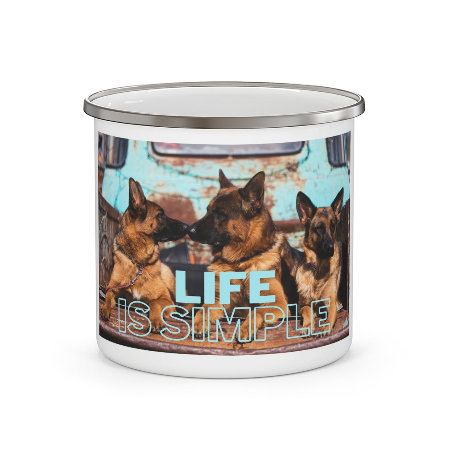 Life Is Simple Enamel Camping Mug - Perfect for German Shepherd Lovers, Outdoor Adventures & Cozy Gatherings