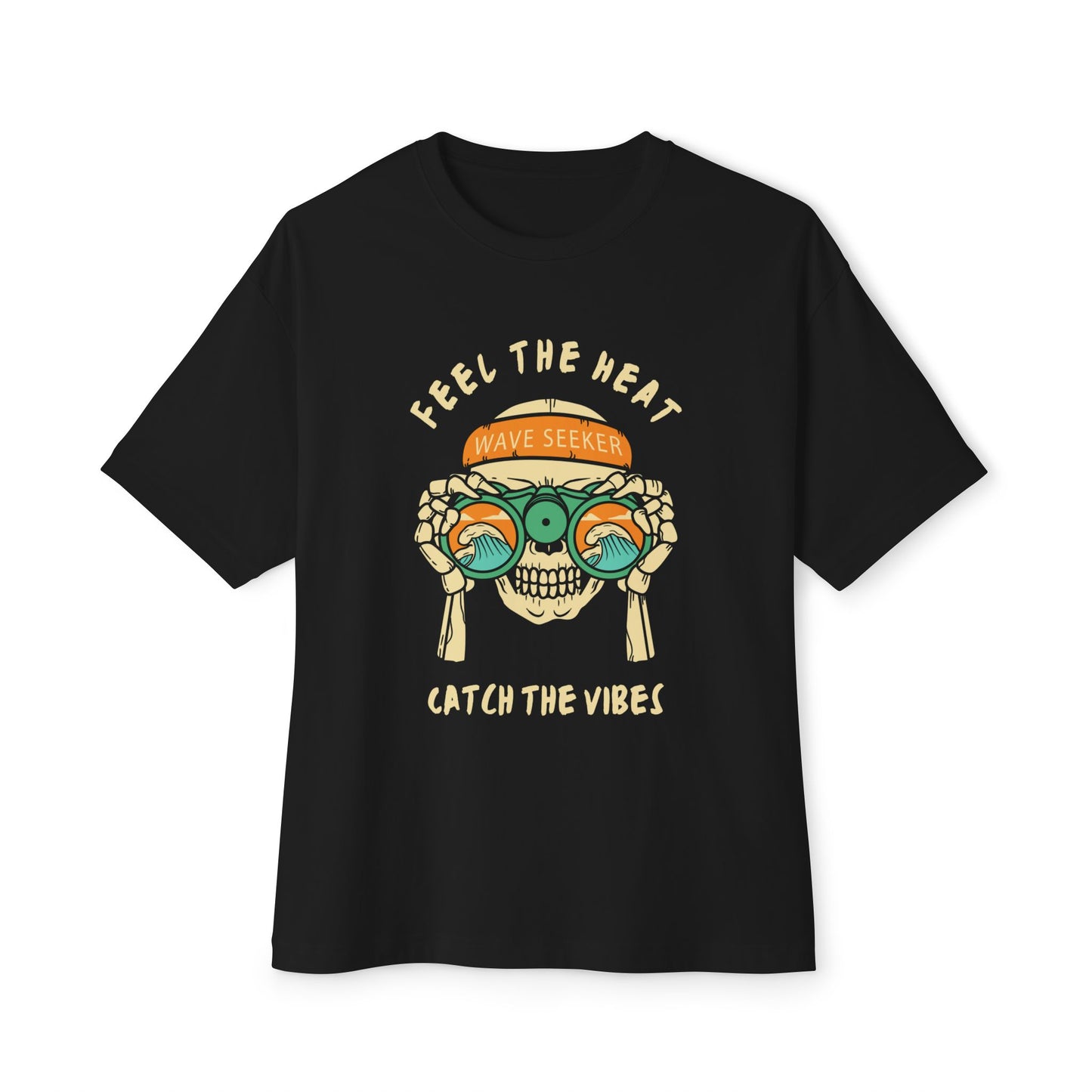 Feel The Heat Catch the Vibes Boxy Tee | Unisex Oversized T-Shirt, Beachwear, Surfing Apparel, Summer Tees, Gifts for Wave Seekers