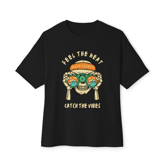 Feel The Heat Catch the Vibes Boxy Tee | Unisex Oversized T-Shirt, Beachwear, Surfing Apparel, Summer Tees, Gifts for Wave Seekers