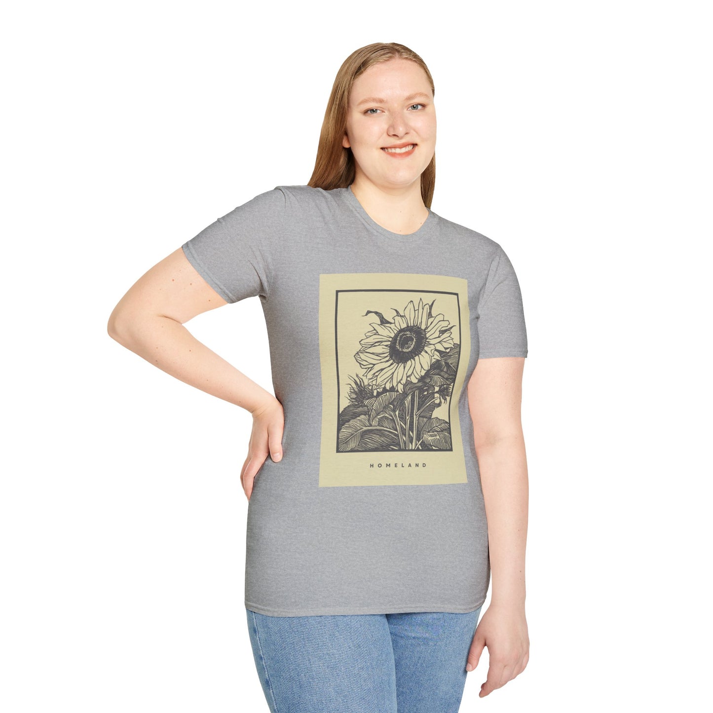 Vintage Sunflower Unisex T-Shirt, Softstyle Tee, Casual Wear, Nature Lover Gift, Summer Fashion, Homelands Design
