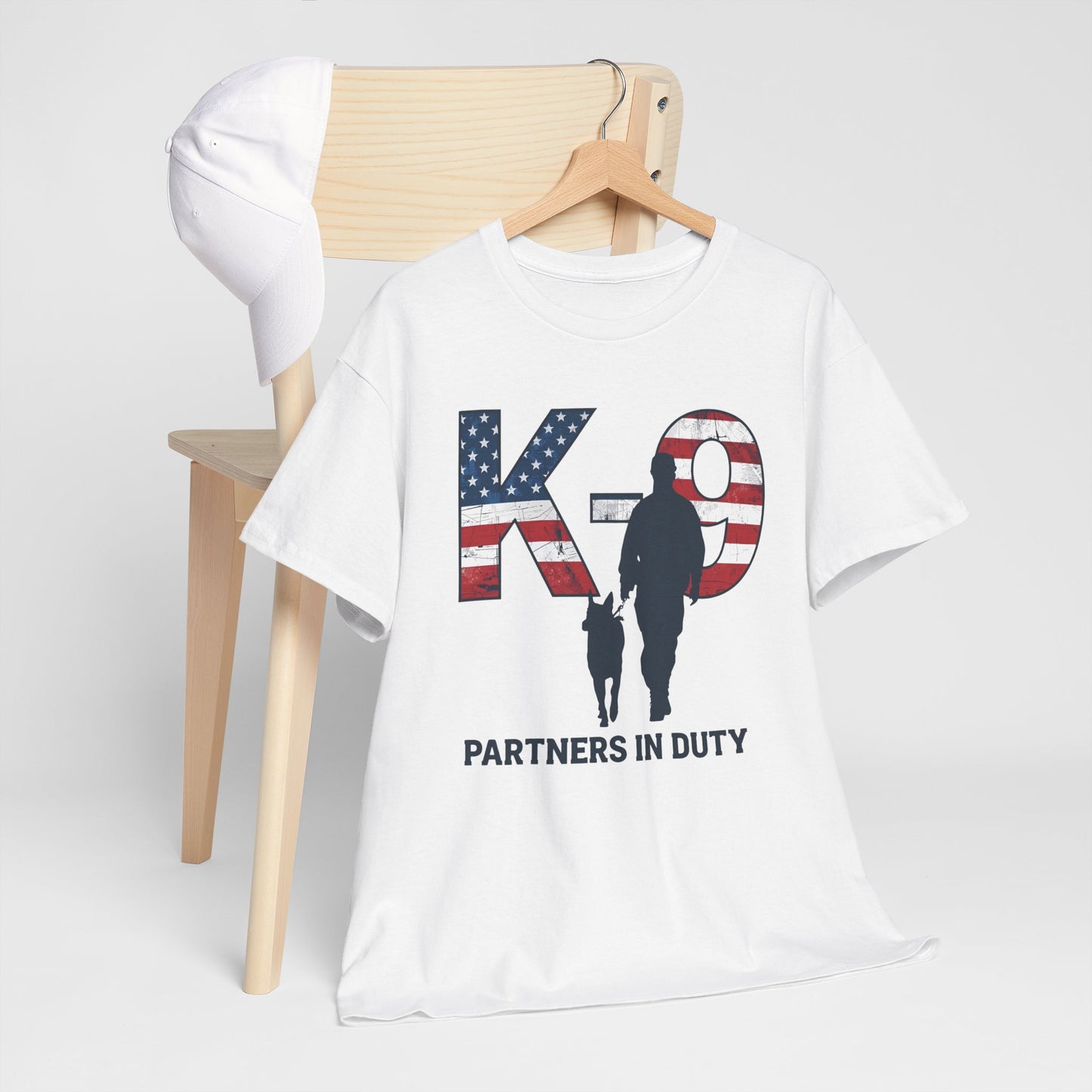 Patriotic K-9 T-Shirt - Partners in Duty Tee | Unisex Heavy Cotton Tee for Dog Lovers, Military Support, Gifts for Dog Handlers