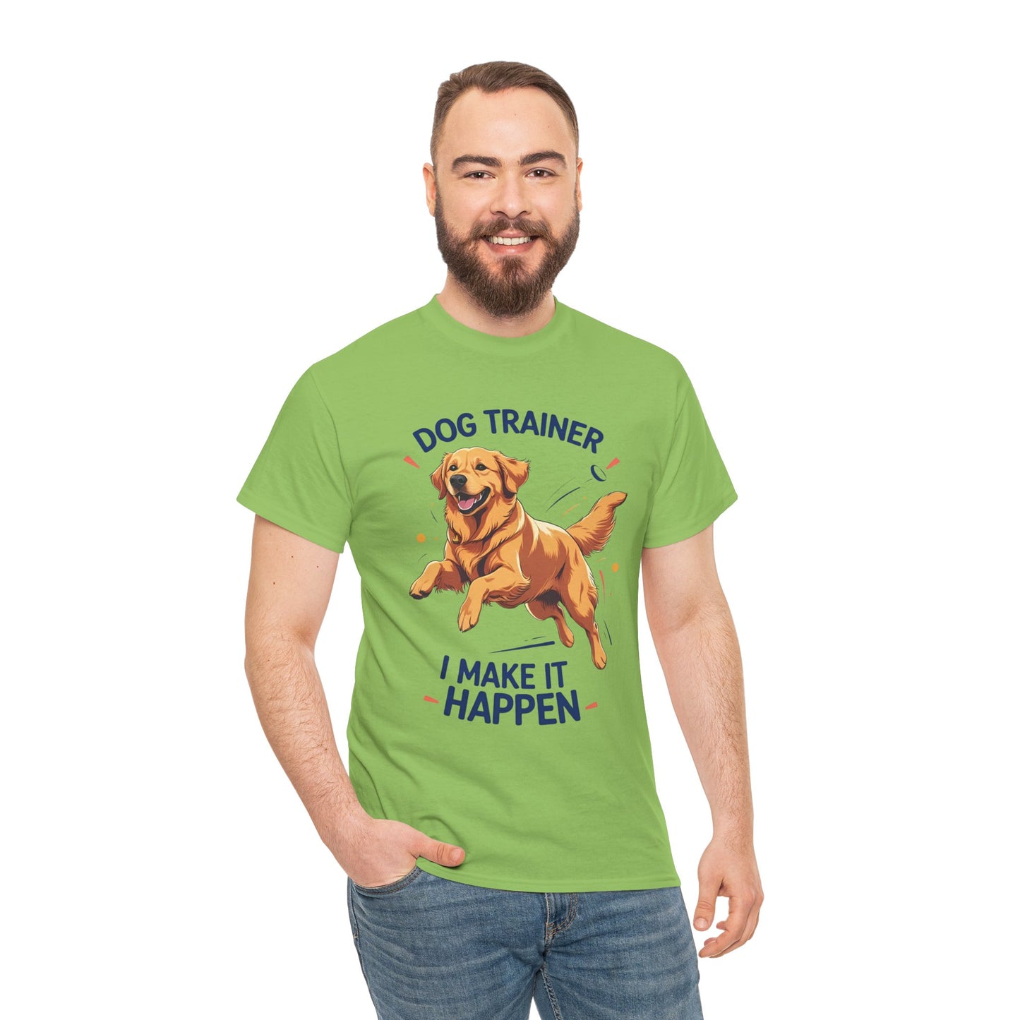 Dog Trainer Unisex Heavy Cotton Tee - I Make It Happen, Golden Retriever, Training Sessions, Gifts, Casual Wear, Animal Enthusiasts