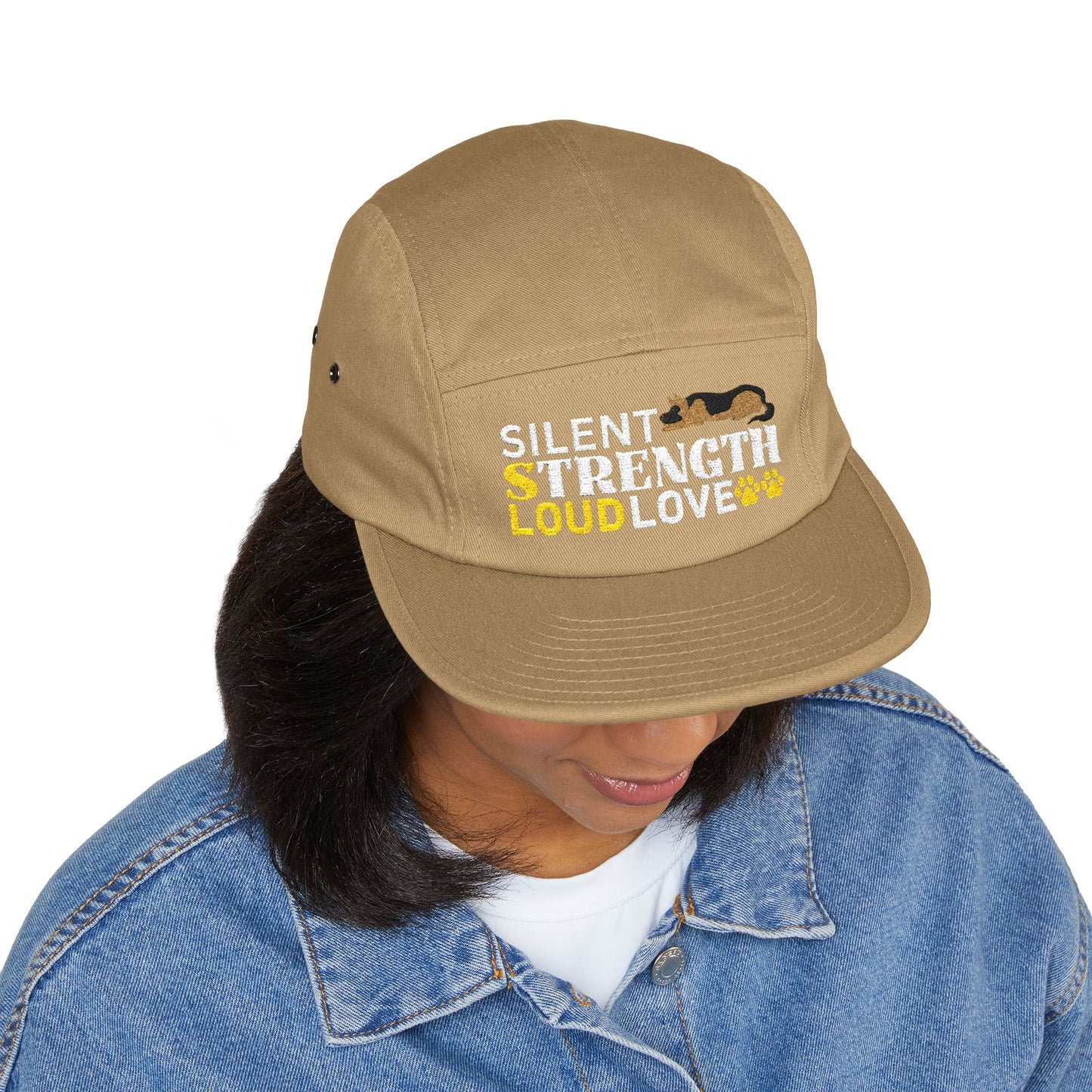 5 Panel Embroidered German Shepherd Cap - Silent Strength, Loud Love