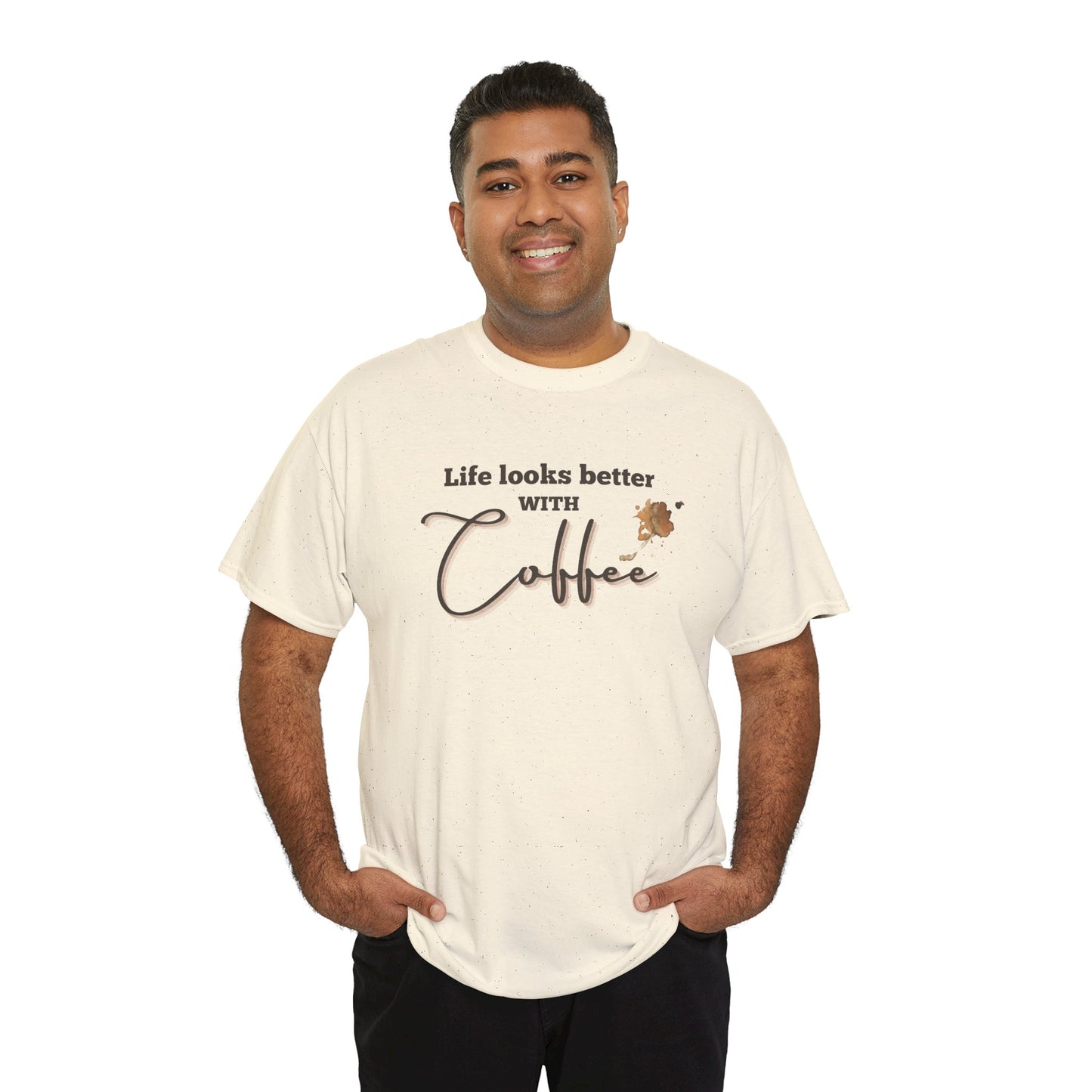 Life Looks Better with Coffee Tee | Unisex Cotton Tee for Coffee Lovers, Gift for Birthdays, Anniversaries, Casual Wear, Coffee-themed