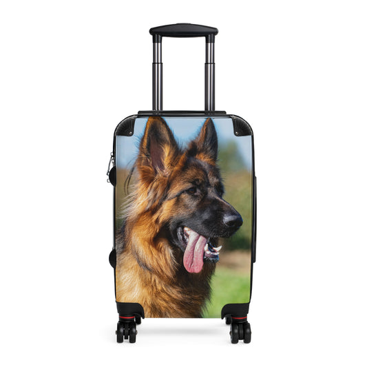 Dog Lover Suitcase Featuring a Long Coat German Shepherd Puppy  With a Hanging Tongue Looking Somewhere
