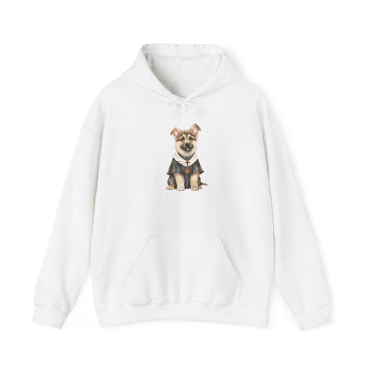 Unisex Dog Lover Hoodie With a Graphic of German Shepherd Wearing a Priest Costume