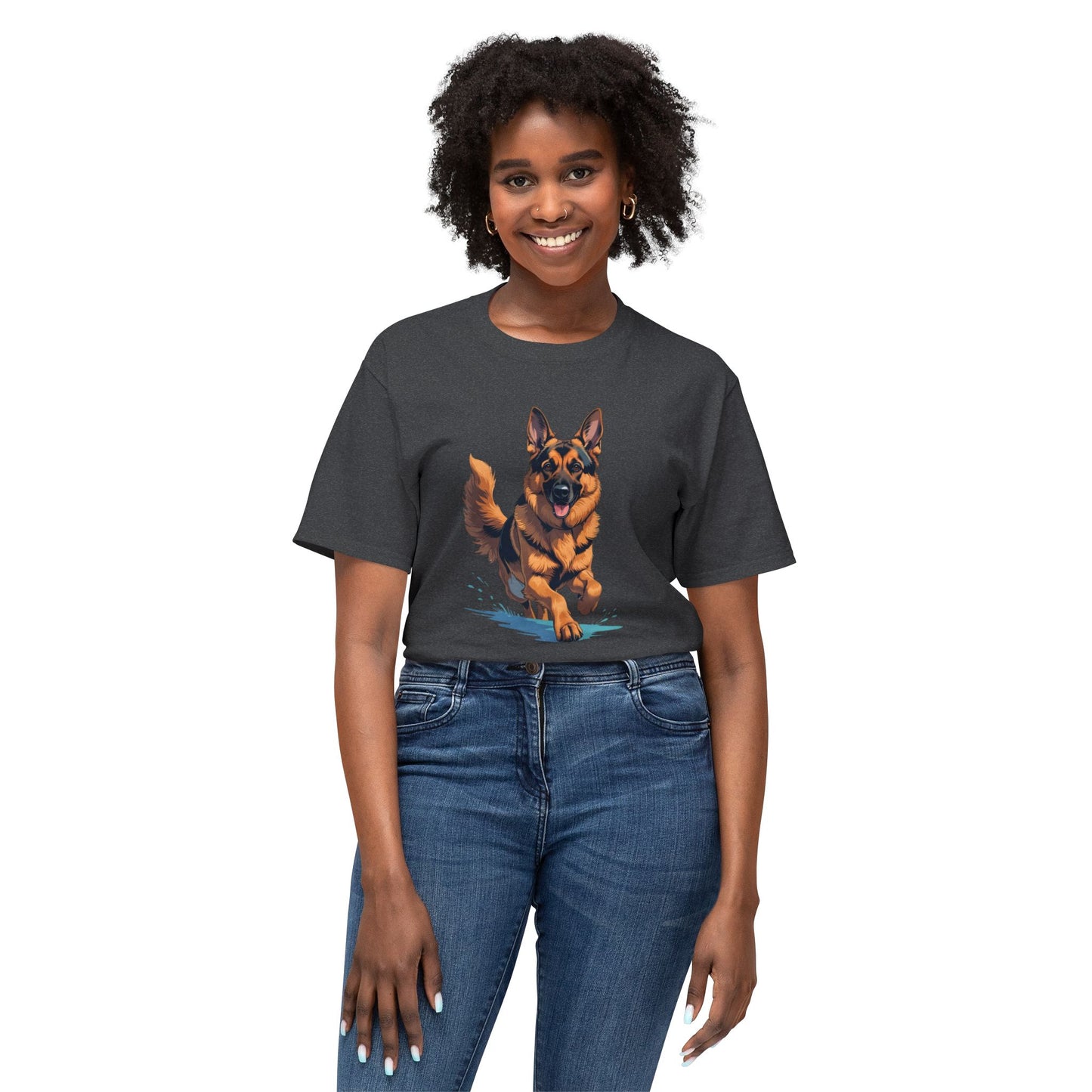Running German Shepherd Dog Unisex HD Cotton™ T-shirt, Pet Lover Gift, Casual Wear, Animal Print Apparel, Funny Dog Shirt