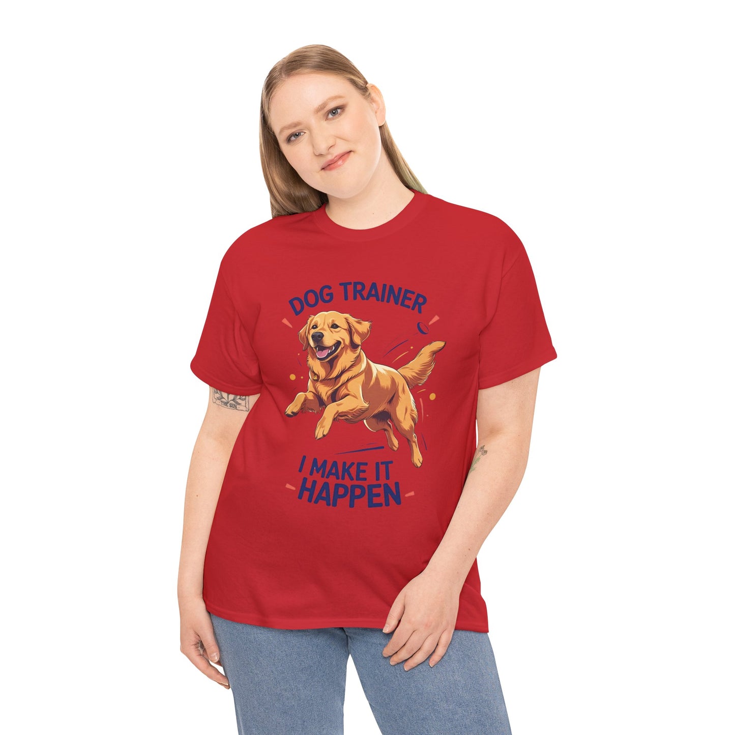 Dog Trainer Unisex Heavy Cotton Tee - I Make It Happen, Golden Retriever, Training Sessions, Gifts, Casual Wear, Animal Enthusiasts