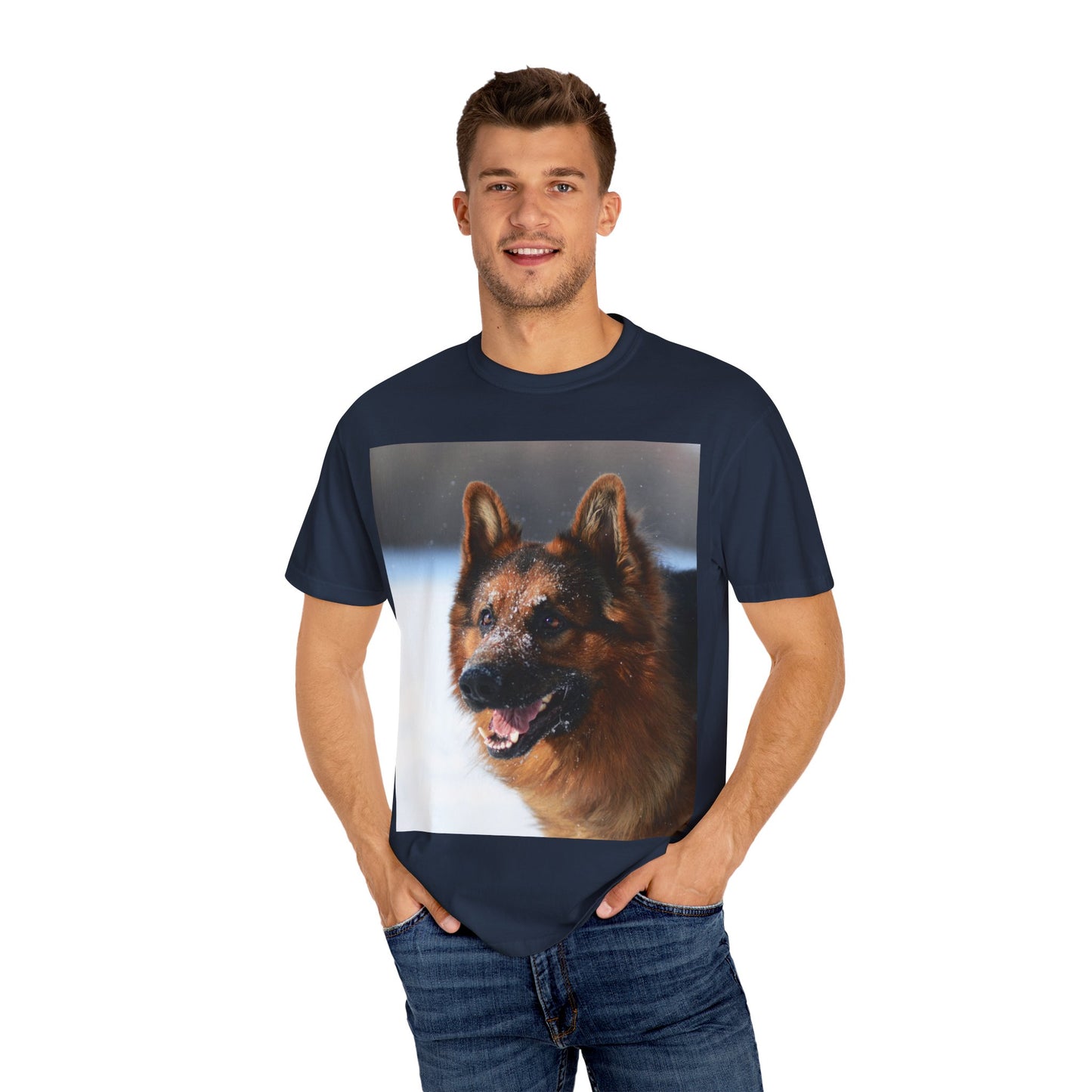 Unisex Dog Photograph T-Shirt - Giant German Shepherd In the Snow