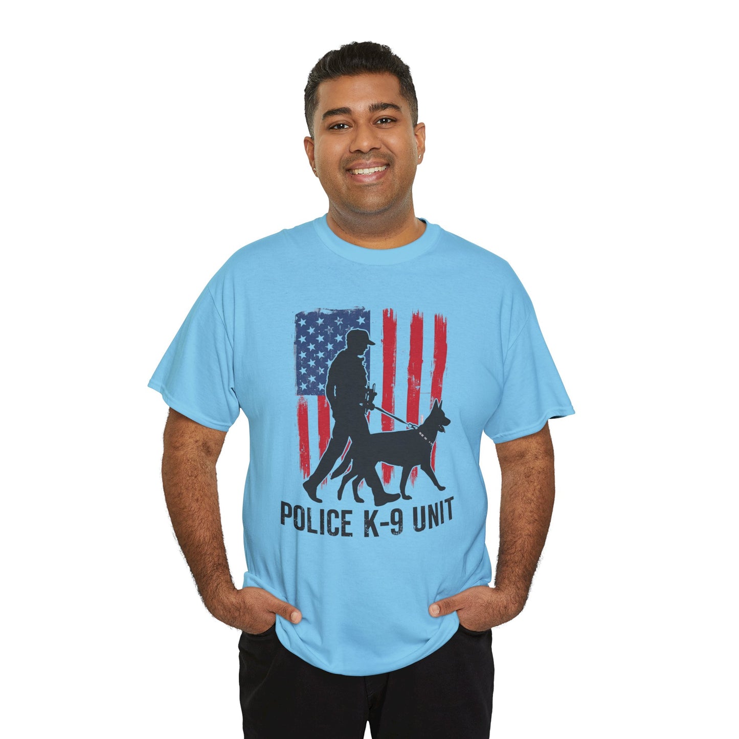 Patriotic Police K-9 Unit Heavy Cotton Tee, Unisex Cotton Shirt for Dog Lovers, Law Enforcement Apparel, Gifts for Police Officers