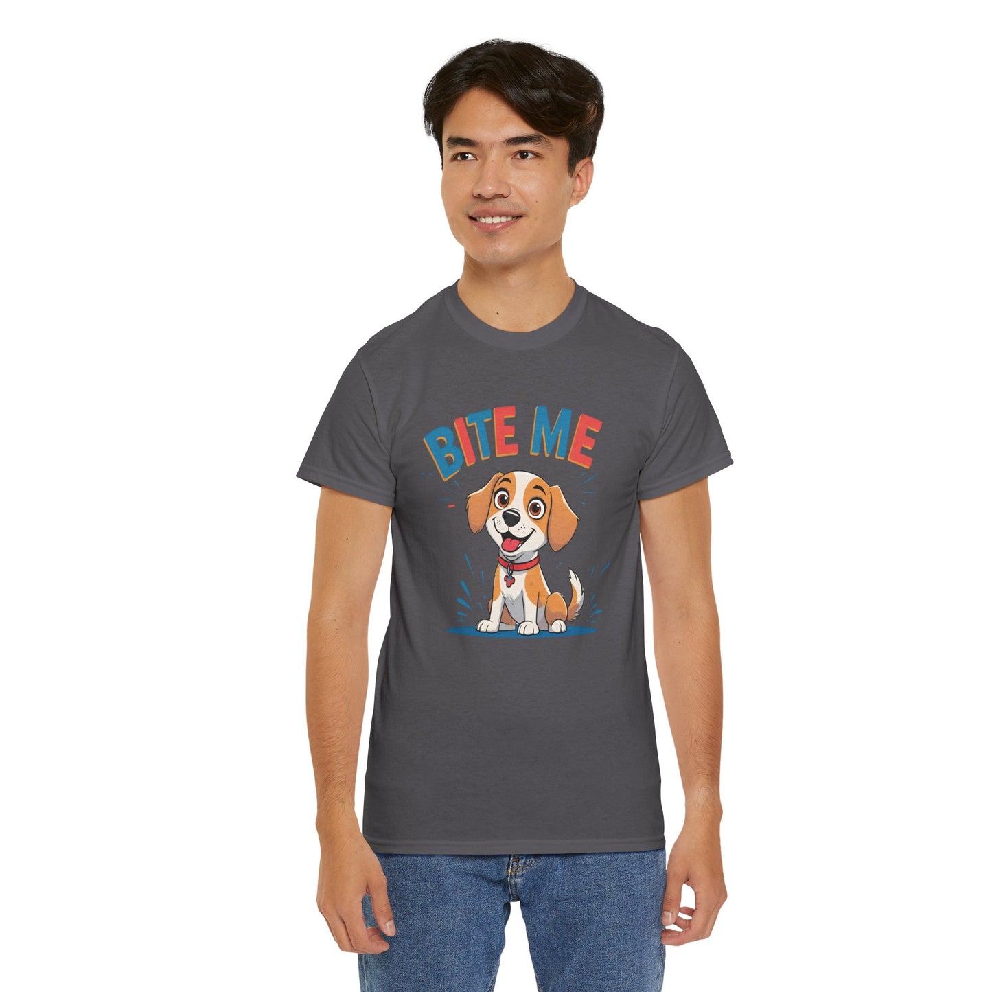 Playful Dog Lover Tee, Bite Me Unisex Cotton T-Shirt for Dog Trainers, Funny Gift for Dog Lovers, Cute Dog Apparel