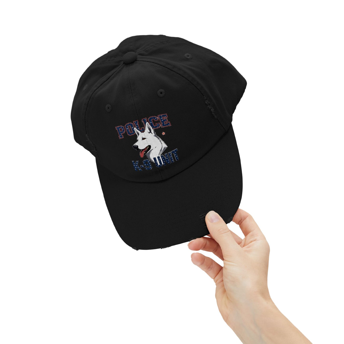 Unisex Distressed Cap with Police K9 Design Featuring German Shepherd, Trendy Dog Lover Hat, Perfect Gift for Police Supporters