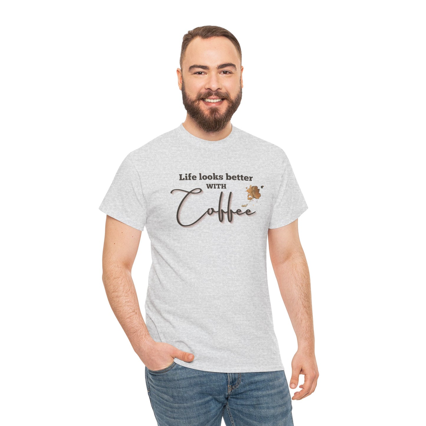 Life Looks Better with Coffee Tee | Unisex Cotton Tee for Coffee Lovers, Gift for Birthdays, Anniversaries, Casual Wear, Coffee-themed