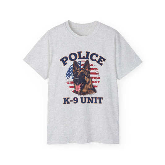 Patriotic Police K-9 Unit Tee for Dog Lovers, Unisex Cotton T-Shirt, Dog Handler Gift, Gifts for Law Enforcement