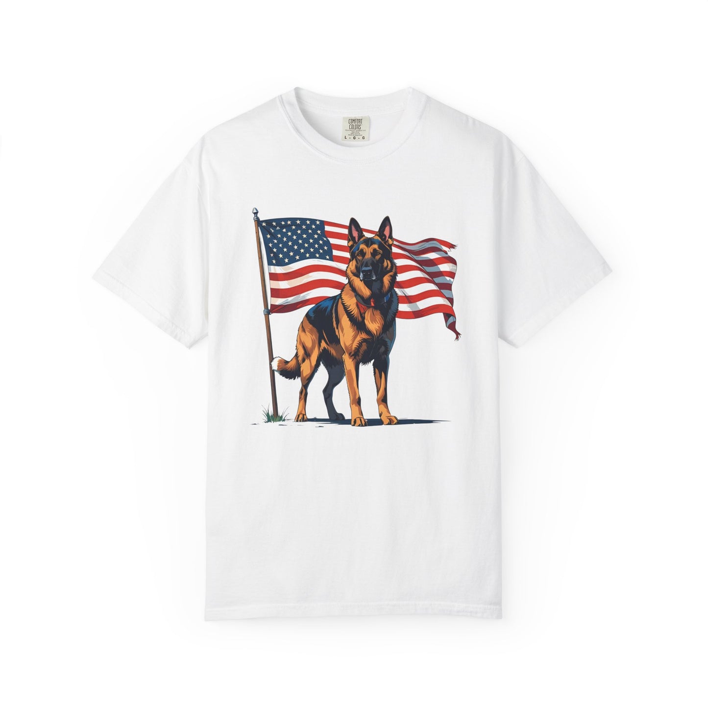 Patriotic German Shepherd Dog T-Shirt, Unisex Garment-Dyed Tee, Dog Lover Gift, US Independence Day Apparel, Casual Wear for Pet Lovers