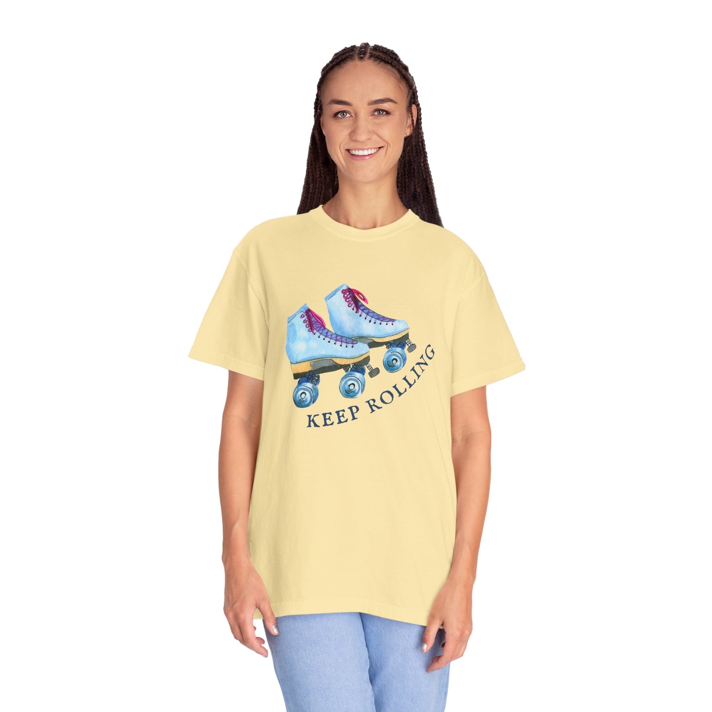 Keep Rolling Retro Roller Skates Tee, Vintage Skate T-shirt, Unisex Garment-Dyed Shirt, Fun Gift for Skating Lovers, Summer Apparel