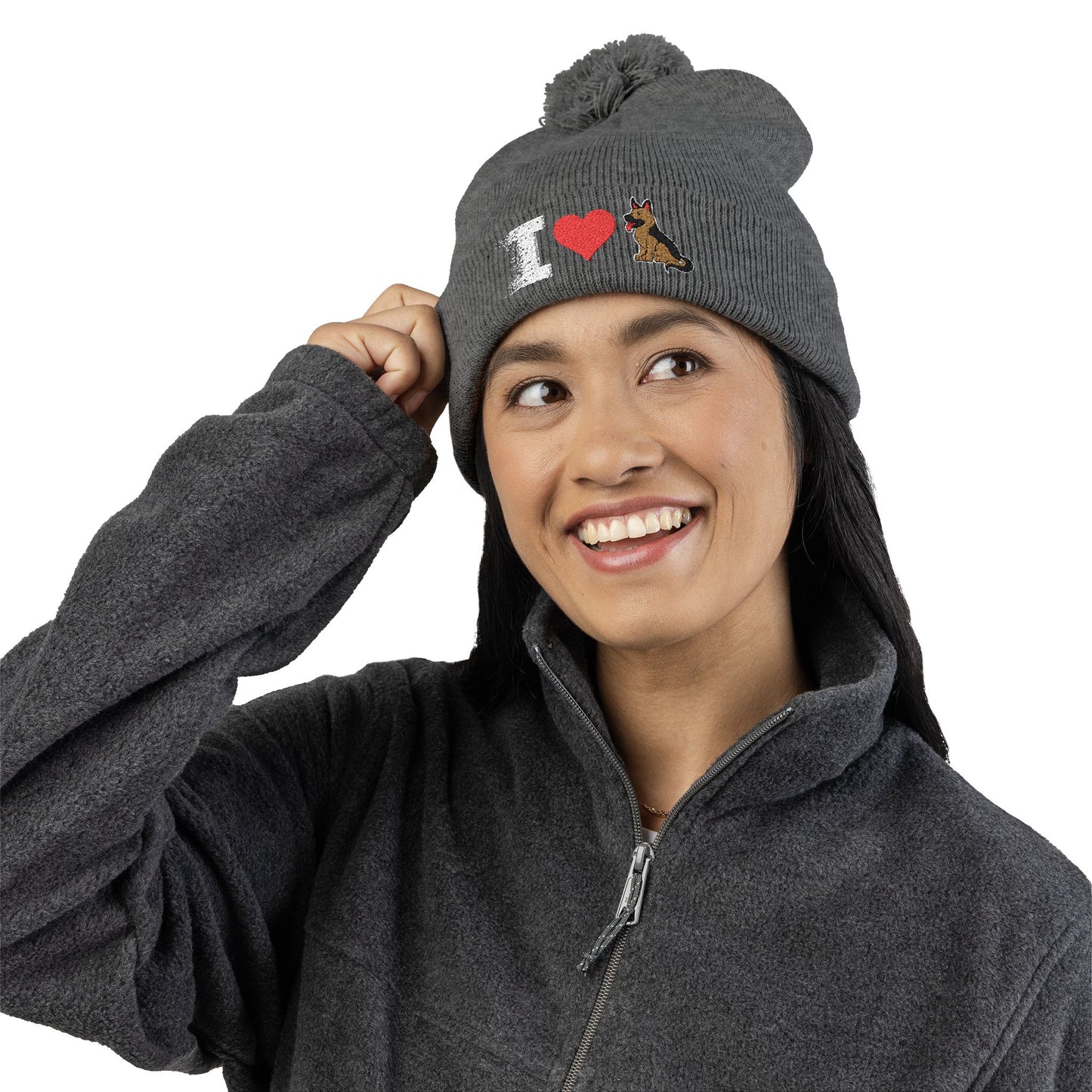 I Love My German Shepherd Embroidered Pom-Pom Knit Cap