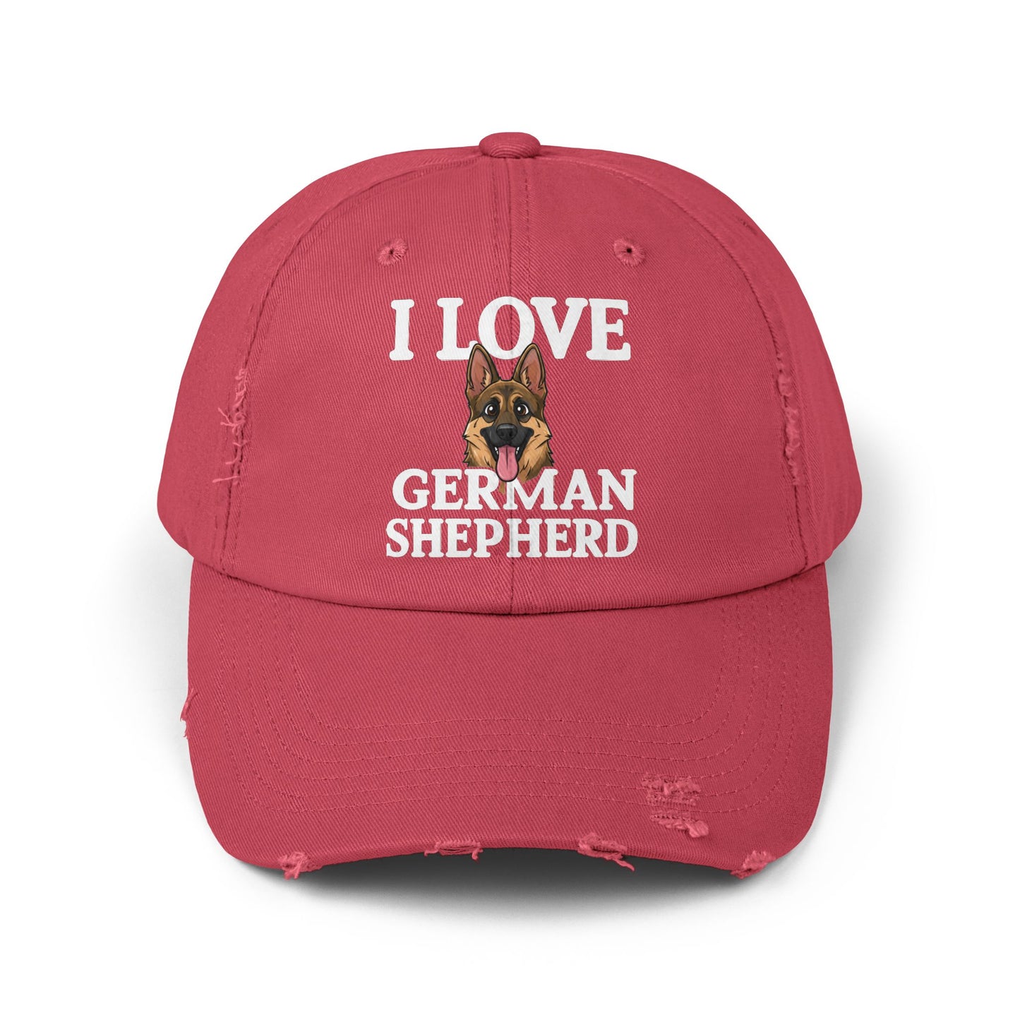 I Love German Shepherd Distressed Cap - Unisex Adjustable Baseball Hat