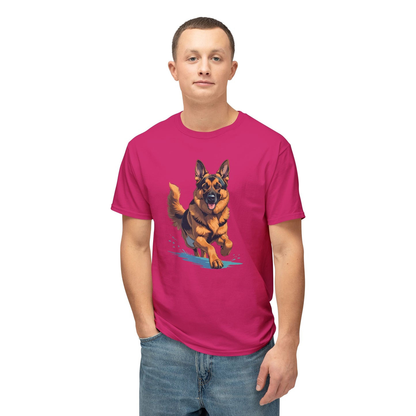 Running German Shepherd Dog Unisex HD Cotton™ T-shirt, Pet Lover Gift, Casual Wear, Animal Print Apparel, Funny Dog Shirt
