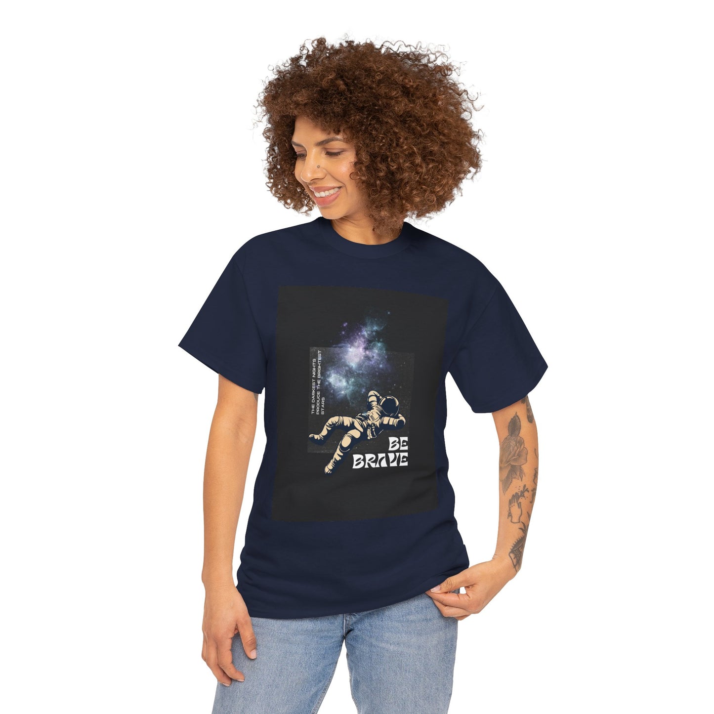 Be Brave Tee, Inspirational T-Shirt, Unisex Cotton Top, Space Graphic Shirt, Motivational Gift, Everyday Wear