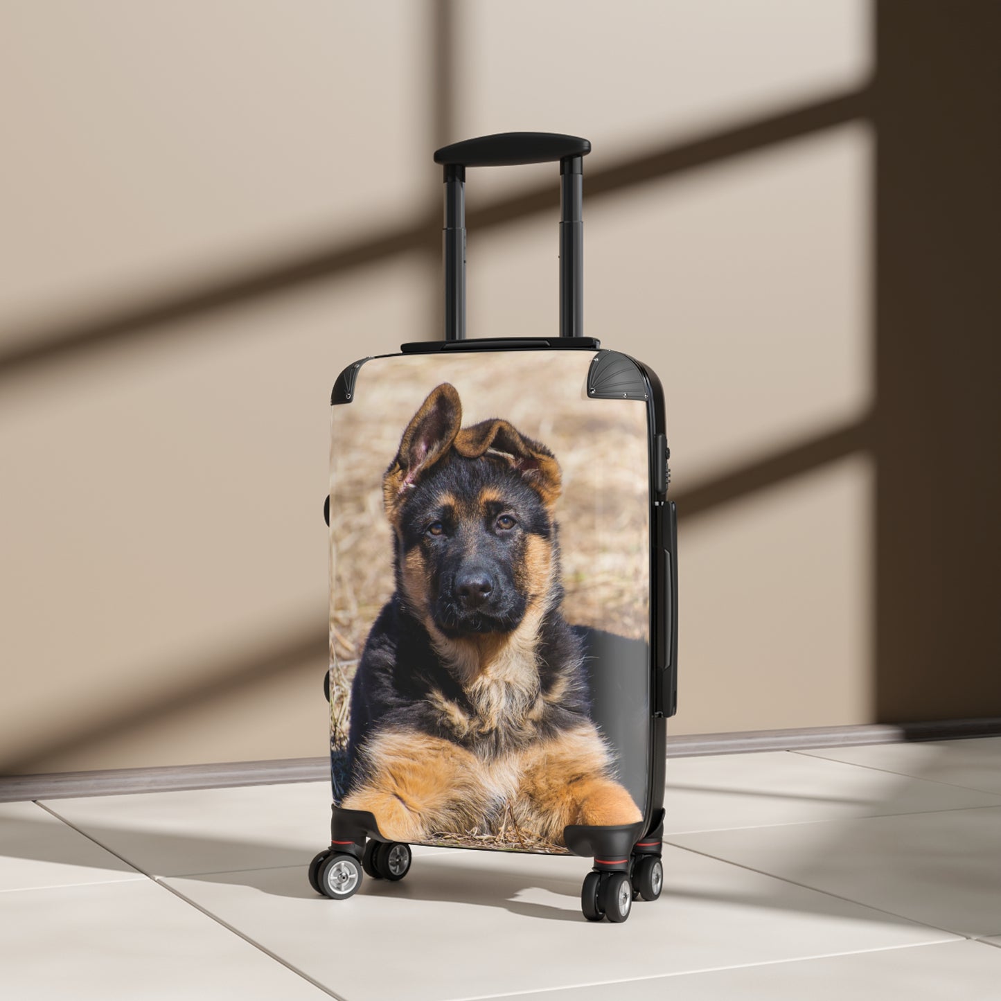 Dog Lovers Suitcase Featuring a Gorgeous German Shepherd Puppy Resting on Dry Grass