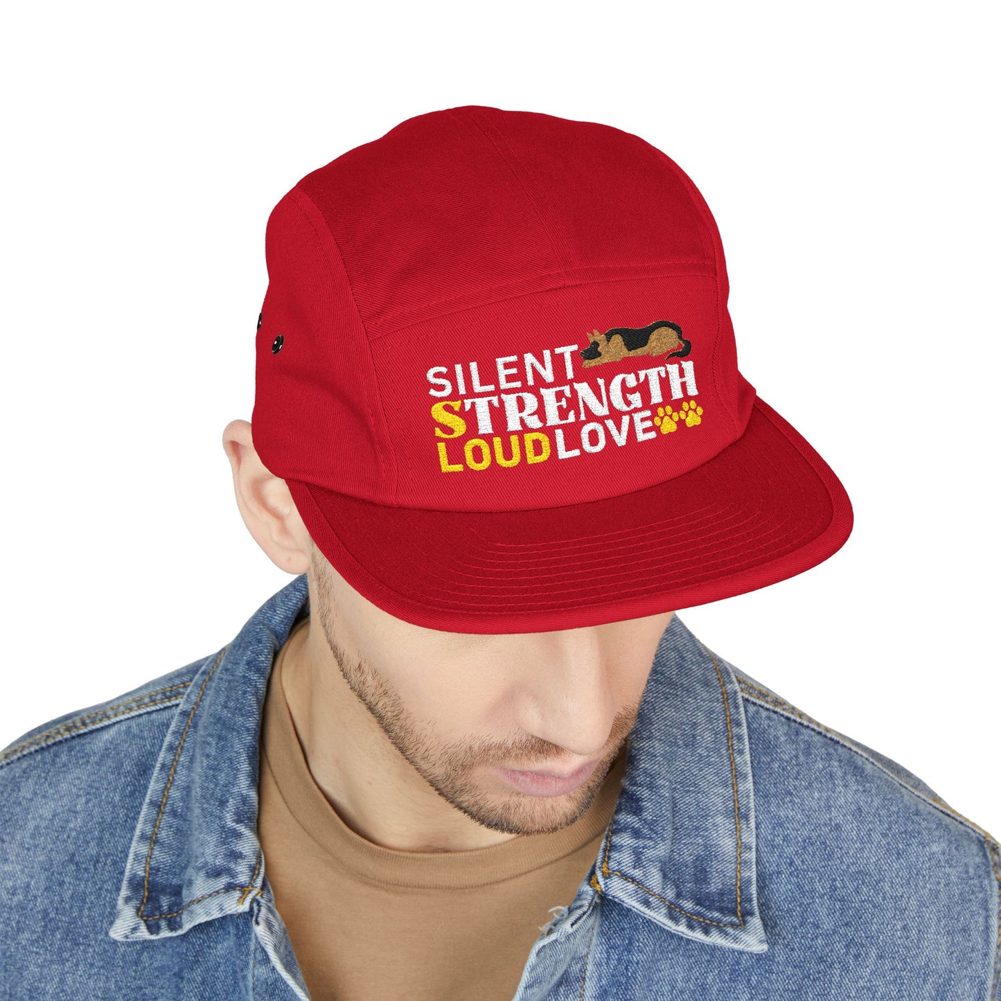 5 Panel Embroidered German Shepherd Cap - Silent Strength, Loud Love