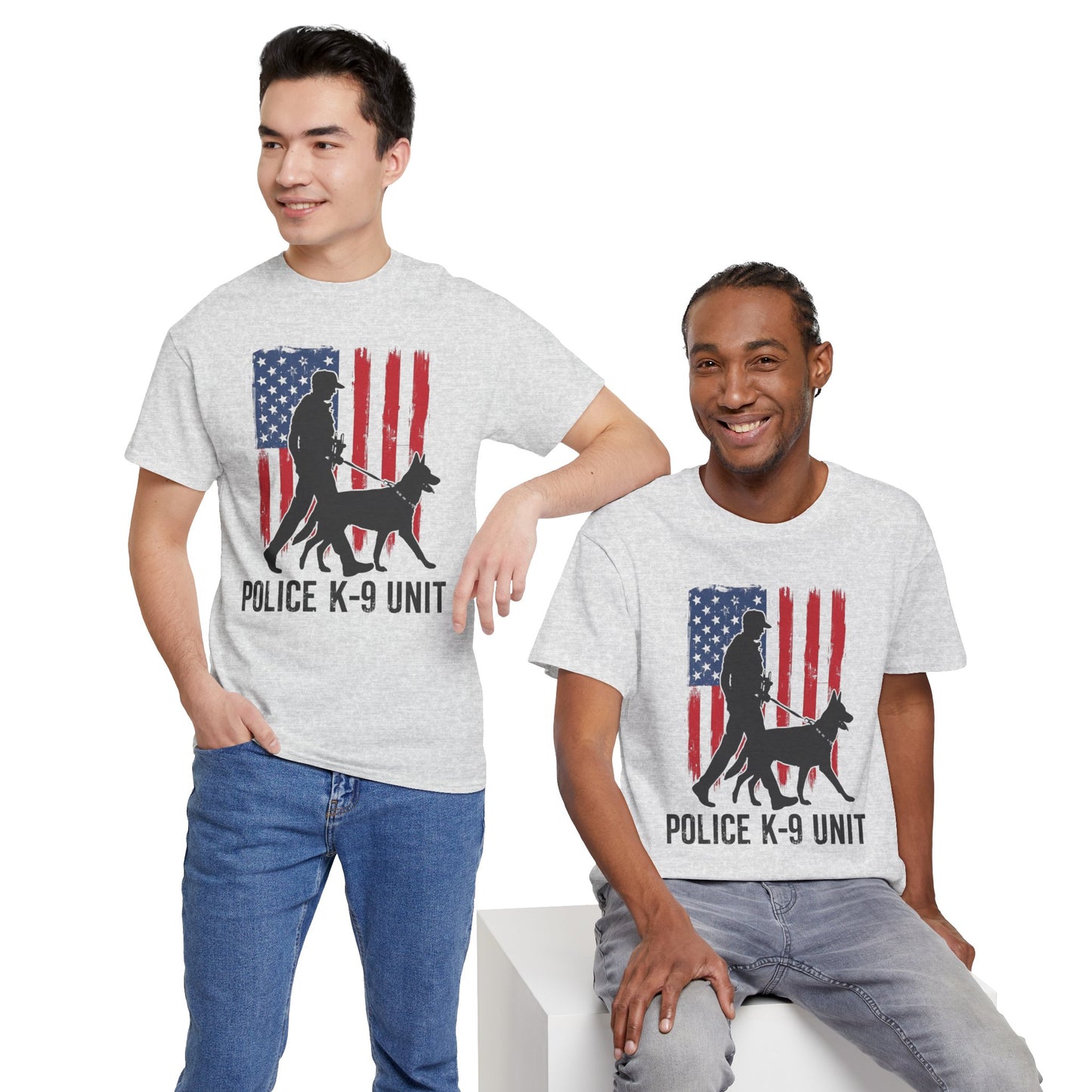 Patriotic Police K-9 Unit Heavy Cotton Tee, Unisex Cotton Shirt for Dog Lovers, Law Enforcement Apparel, Gifts for Police Officers