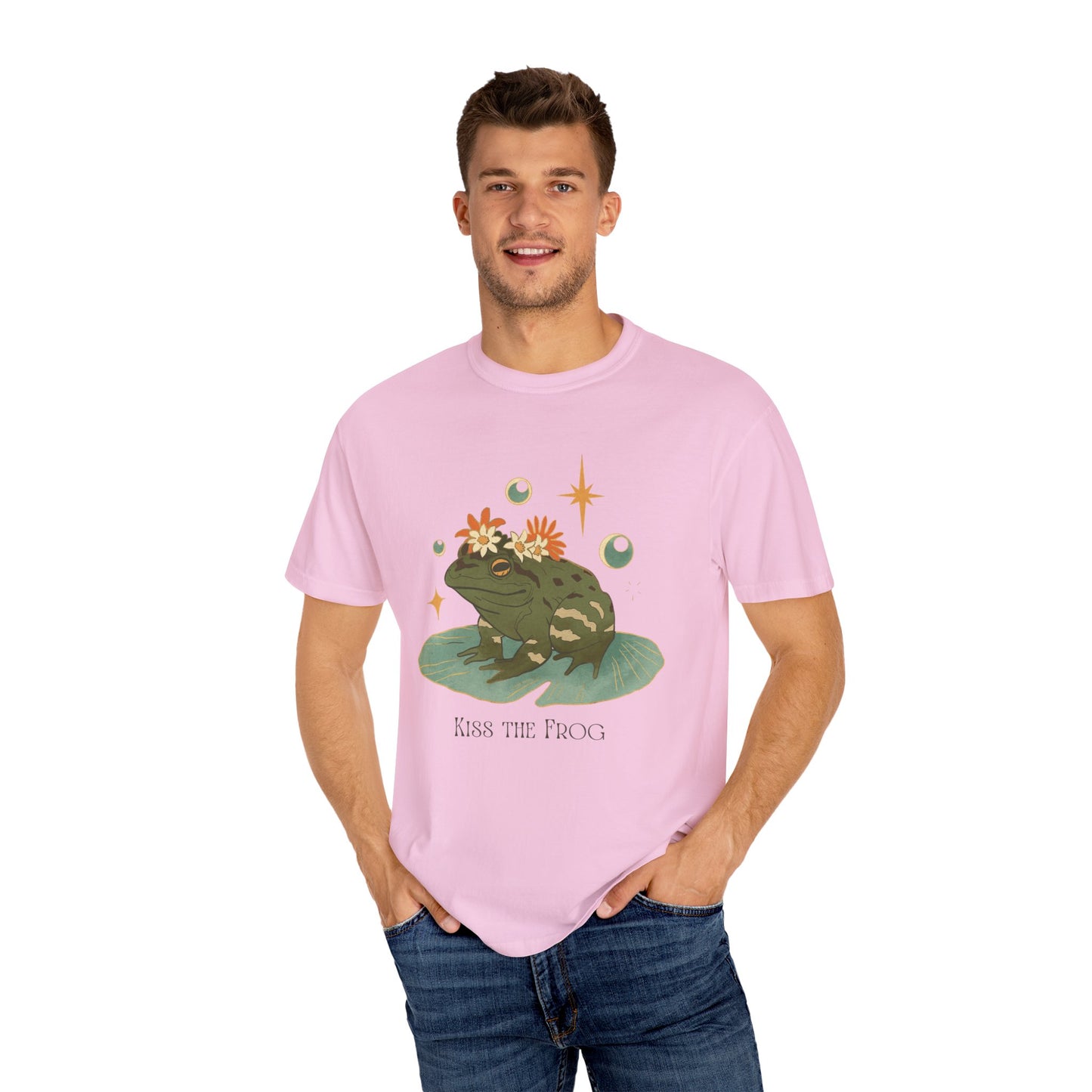 Kiss the Frog T-Shirt, Garment-Dyed Unisex Tee, Fun Gift for Nature Lovers, Cute Frog Graphic T-Shirt, Ideal for Casual Outings