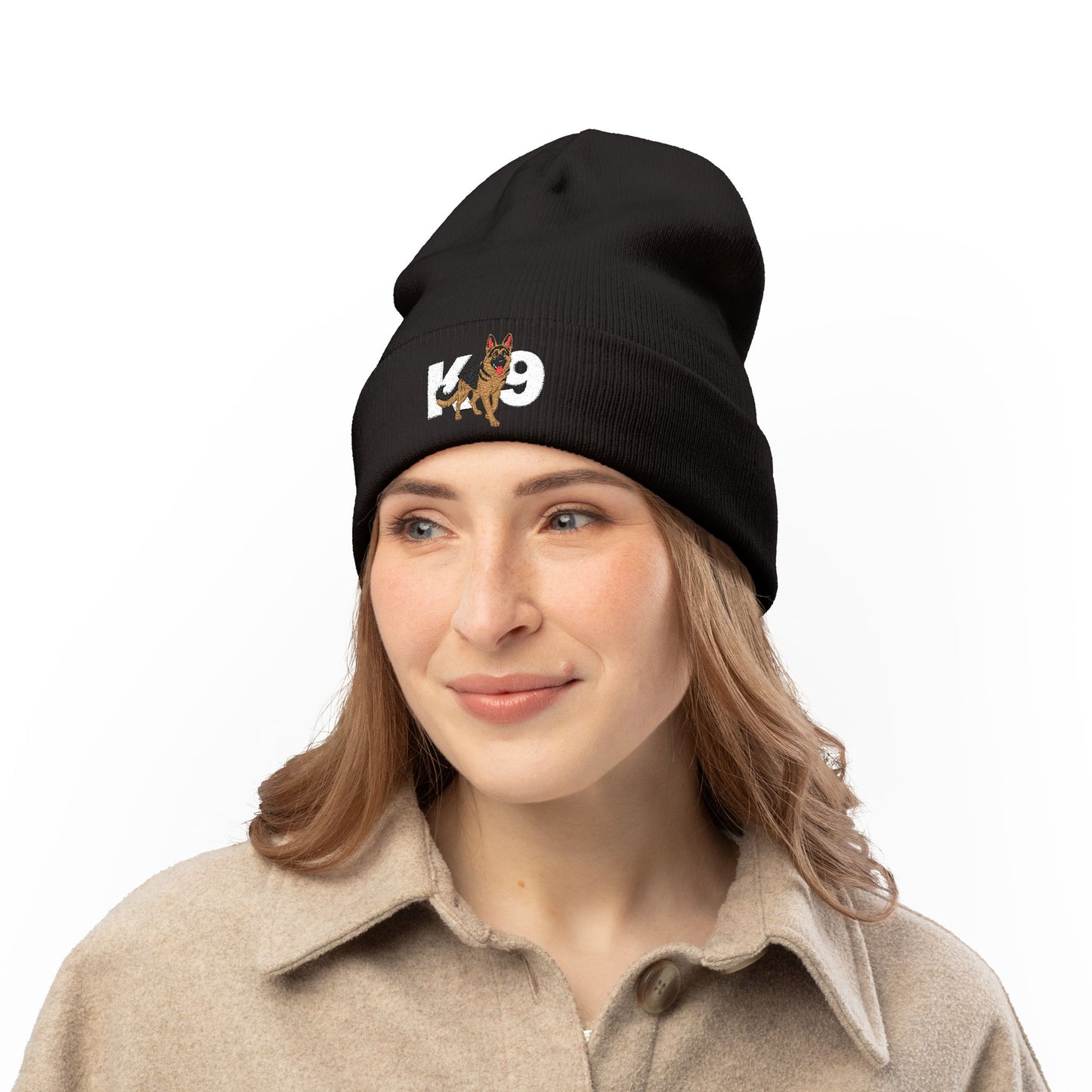 K9 Embroidered Knit Beanie Featuring a German Shepherd Design | Cozy Pet Lover Hat