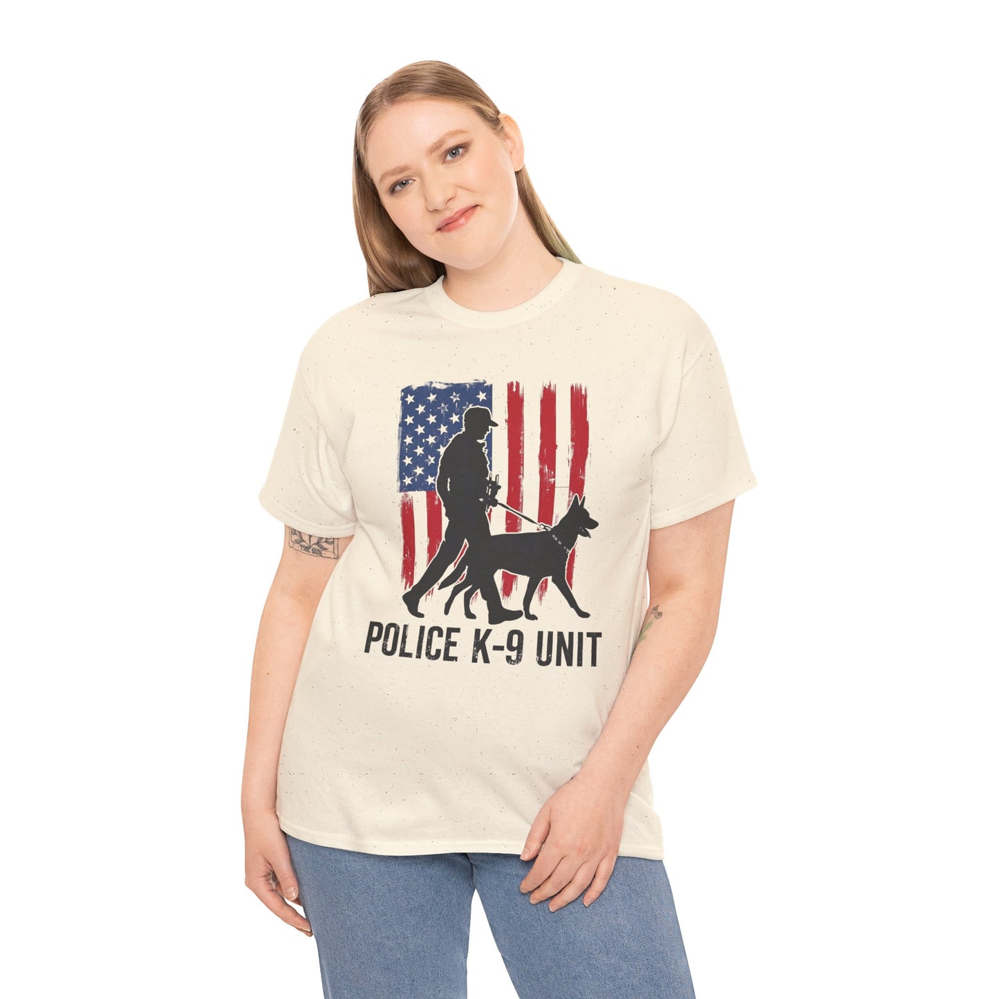 Patriotic Police K-9 Unit Heavy Cotton Tee, Unisex Cotton Shirt for Dog Lovers, Law Enforcement Apparel, Gifts for Police Officers