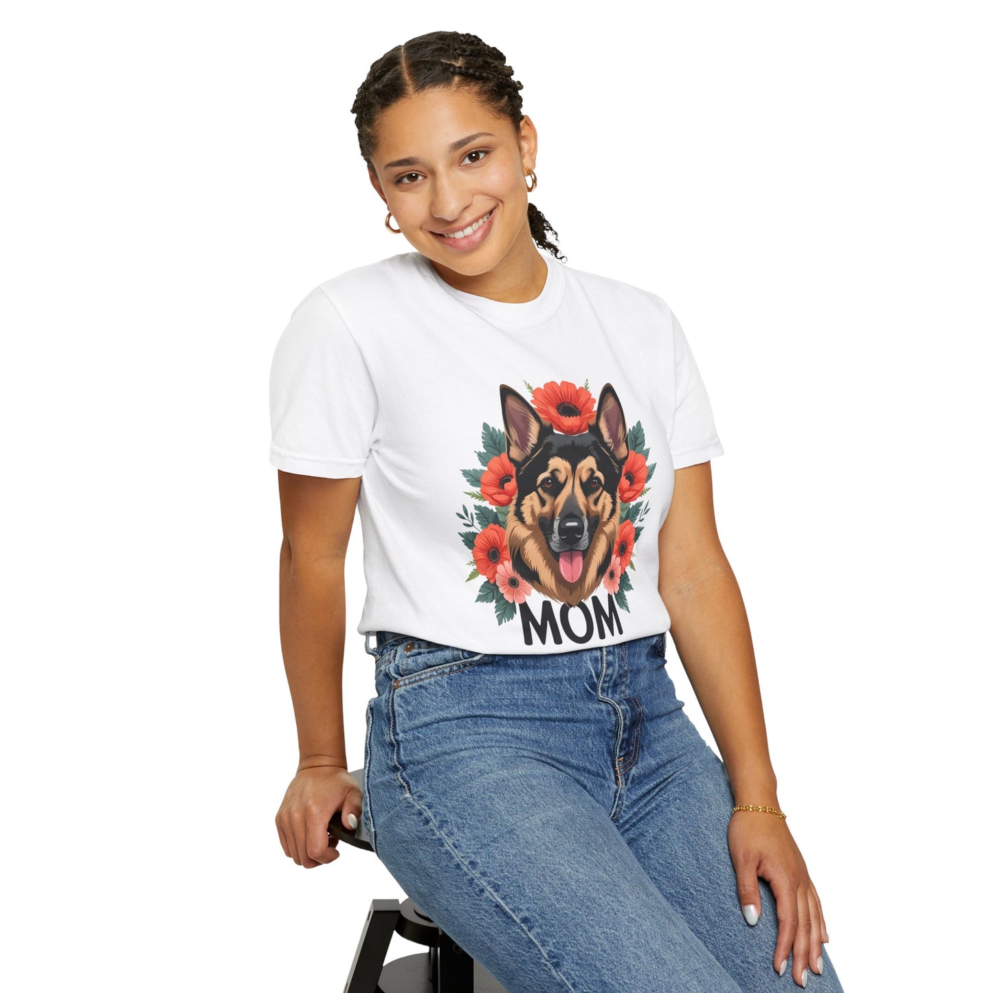Floral German Shepherd Dog Mom T-Shirt, Perfect Gift for Dog Lovers, Mother’s Day, Birthday, Casual Wear, Comfortable Everyday Tee