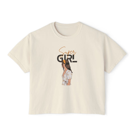 Super Girl Women's Boxy Tee, Casual T-Shirt, Gift for Her, Everyday Wear, Summer Style, Trendy Apparel