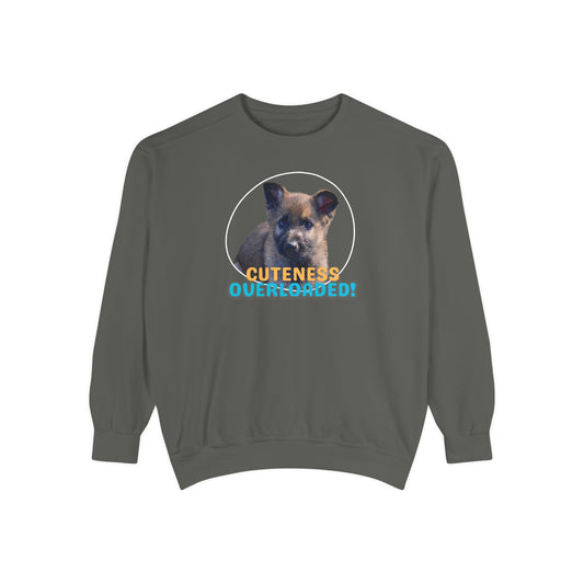 Unisex Dog Lover Hoodie With a Cute Sable German Shepherd Puppy and Caption Cuteness Overloaded