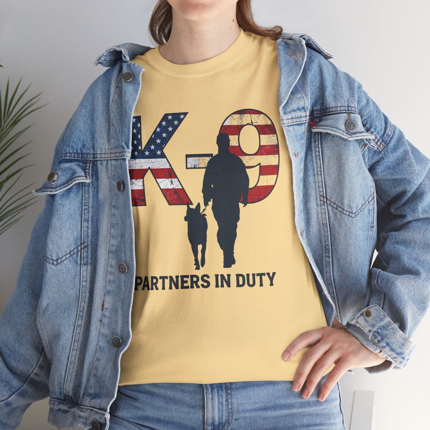 Patriotic K-9 T-Shirt - Partners in Duty Tee | Unisex Heavy Cotton Tee for Dog Lovers, Military Support, Gifts for Dog Handlers