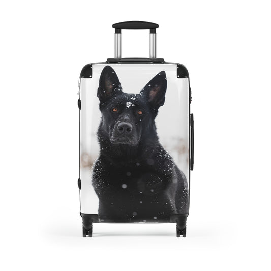 Dog Lover Suitcase Featuring a Giant Black Working Line German Shepherd In the Snow