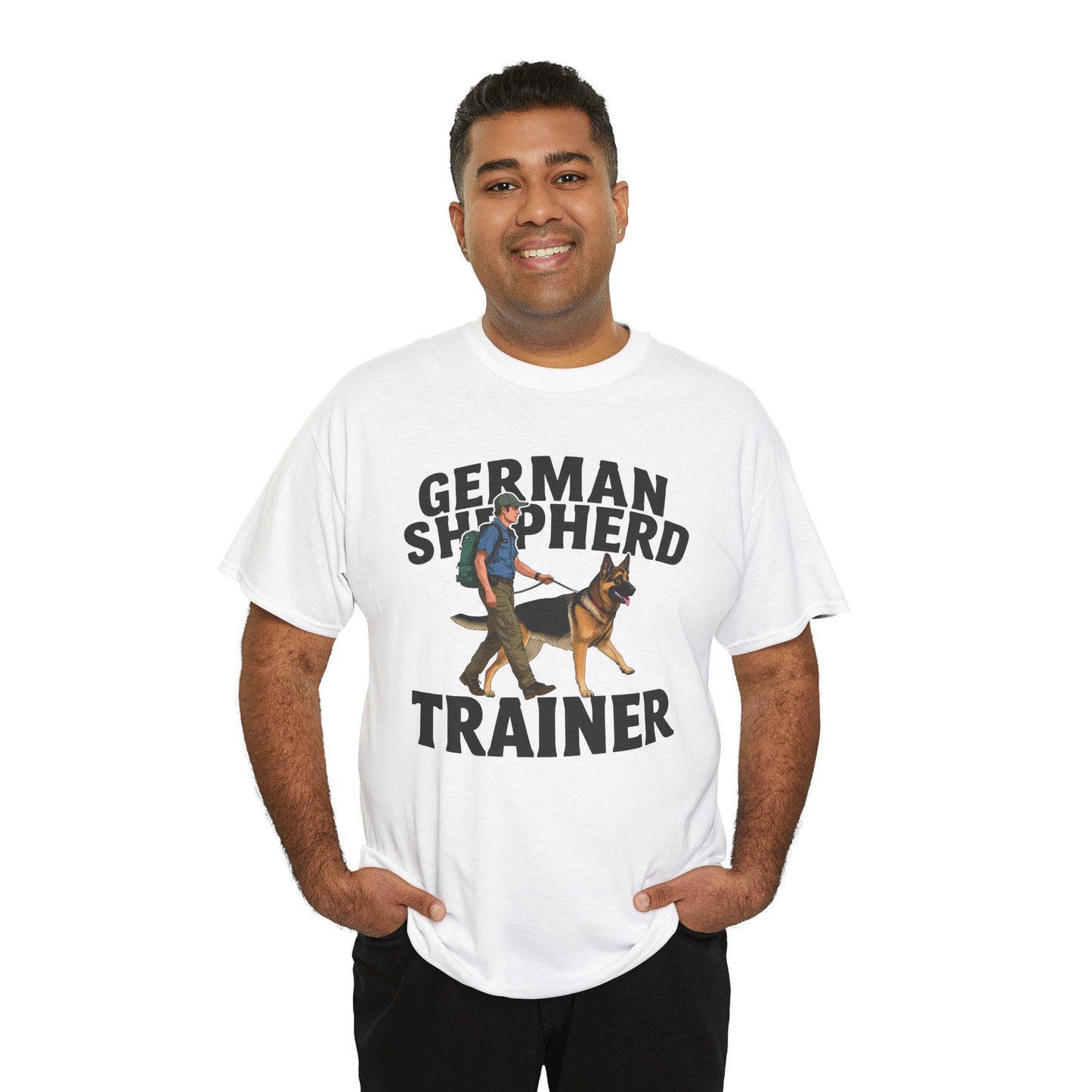 German Shepherd Trainer Tee - Man Holding a German Shepherd | Dog Lover Gift